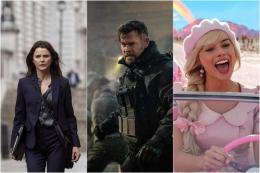 Photo collage of Diplomat, Extraction 2 and Barbie movies.